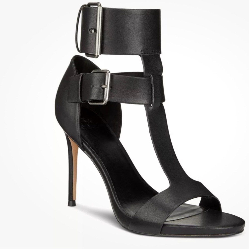 Aminah Zahara Woman’s Black Double Band High Heel Sandals 8.5 NEW